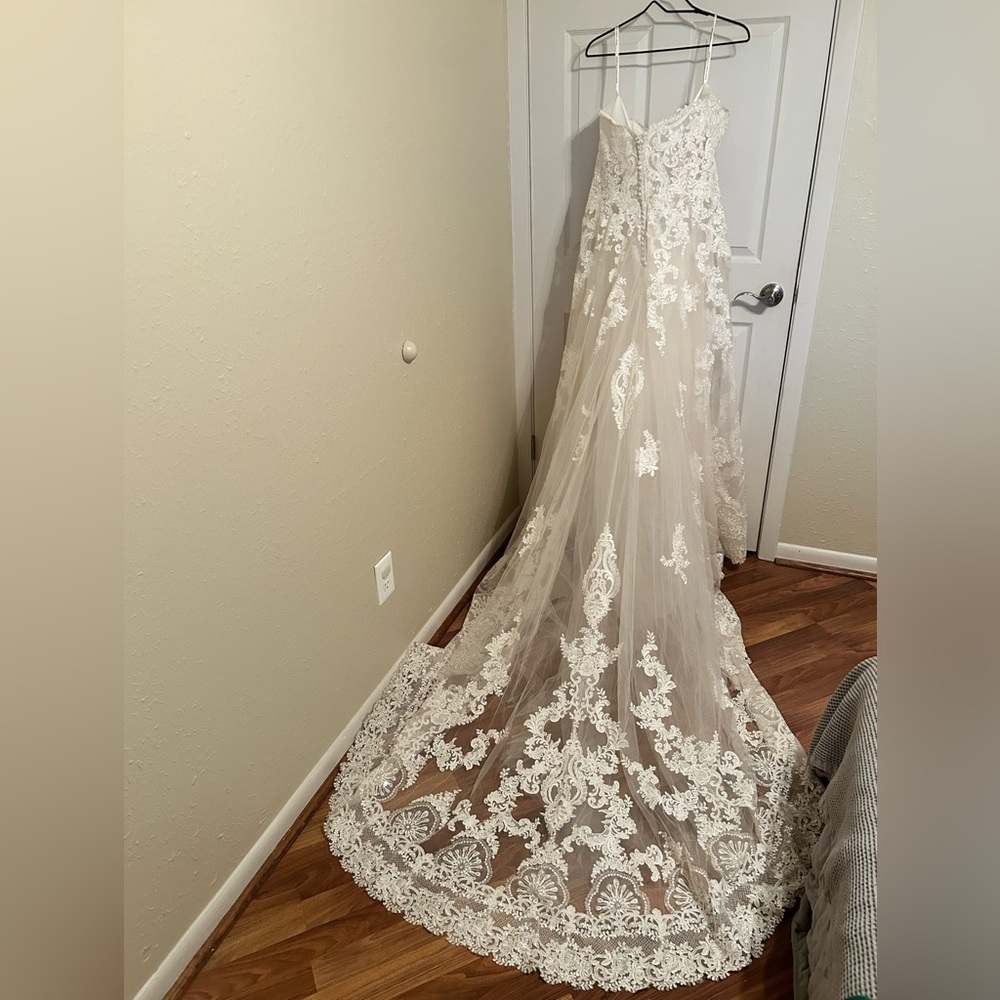 Mori Lee Ivory Lace A-Line Wedding Dress with Long Sheer Train